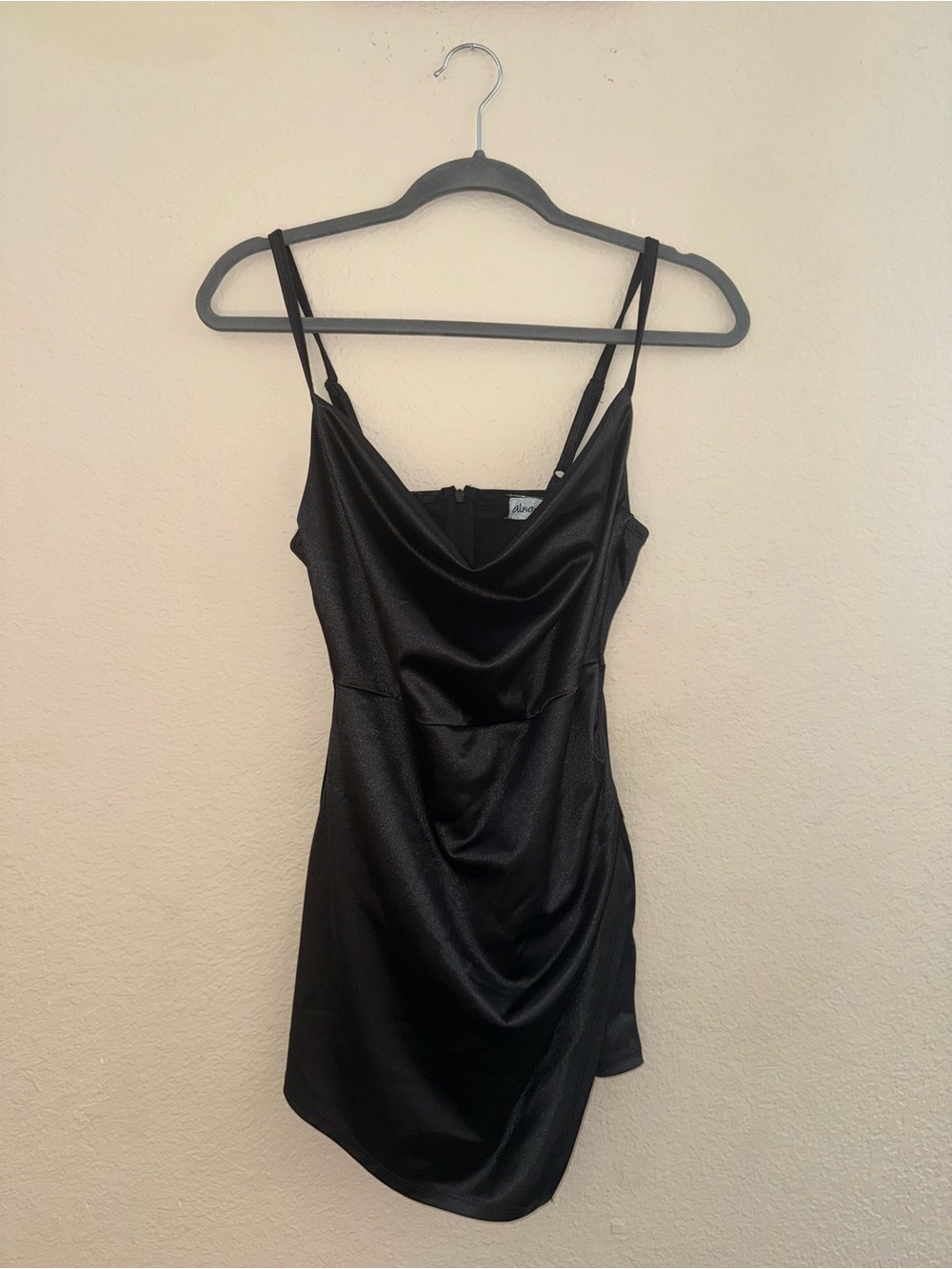 Black Satin Cowl Neck Slip Romper - juniors